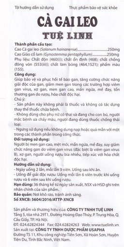 Viên tăng cường chức năng giải độc của gan Cà Gai Leo Tuệ Linh (60 viên)