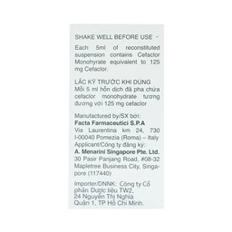Bột pha hỗn dịch uống Ceclor 125mg Menarini điều trị nhiễm khuẩn (60ml)