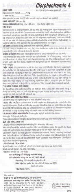 Thuốc Clorpheniramin 4 DHG điều trị viêm mũi dị ứng, chảy nước mũi (10 vỉ x 20 viên)