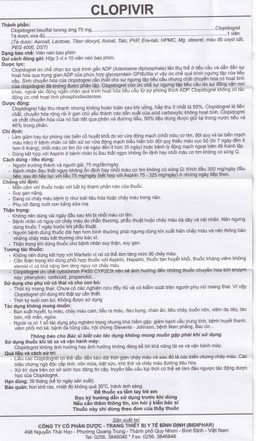 Thuốc Clopivir 75mg Bidiphar phòng ngừa nhồi máu cơ tim, đột quỵ (3 vỉ x 10 viên)