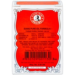 Dầu Siang Pure Oil Formula I giảm triệu chứng cảm lạnh, nhức đầu, chóng mặt, ngạt mũi (12 chai x 3ml)