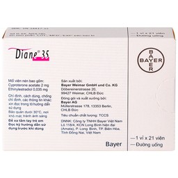 Thuốc Diane 35 Bayer điều trị mụn trứng cá mức độ vừa đến nặng và tác dụng tránh thai hormon (1 vỉ x 21 viên)