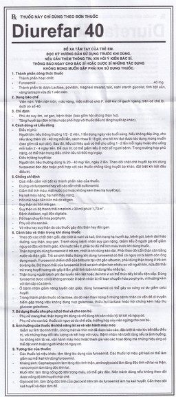 Thuốc Diurefar 40 Pharmedic điều trị tăng huyết áp, phù do suy tim, xơ gan, bệnh thận (10 vỉ x 12 viên)