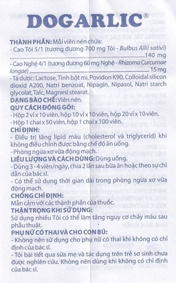 Thuốc Dogarlic Domesco điều trị tăng lipid máu, phòng ngừa xơ vữa động mạch (100 viên)