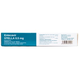 Thuốc Entecavir Stella 0.5mg điều trị viêm gan B mạn tính (3 vỉ x 10 viên)