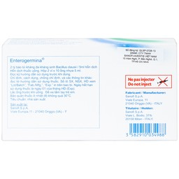 Hỗn dịch uống men vi sinh Enterogermina 2 tỷ/5ml điều trị rối loạn tiêu hóa (2 vỉ x 10 ống)