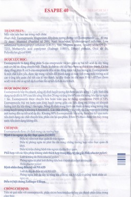 Thuốc Esapbe 40 Sterling Healthcare điều trị trào ngược dạ dày thực quản (3 vỉ x 10 viên)