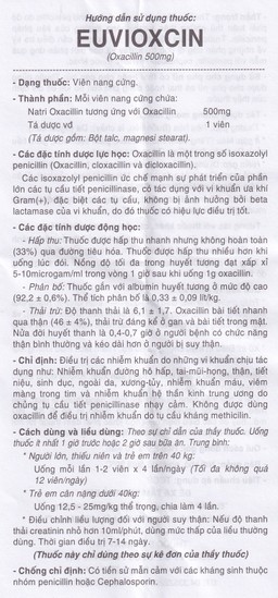 Thuốc Euvioxcin 500mg Hà Tây điều trị nhiễm khuẩn đường hô hấp (2 vỉ x 10 viên)