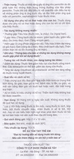 Thuốc Euvioxcin 500mg Hà Tây điều trị nhiễm khuẩn đường hô hấp (2 vỉ x 10 viên)