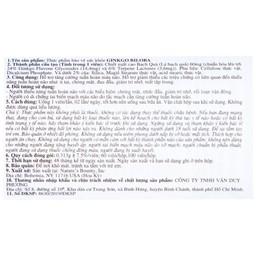 Viên uống Ginkgo Biloba 60mg Nature's Bounty hỗ trợ tăng cường tuần hoàn não (60 viên)