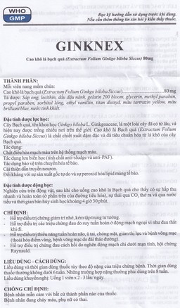 Thuốc Ginknex 80mg Davipharm hỗ trợ điều trị chứng giảm trí nhớ, kém tập trung tư tưởng (6 vỉ x 10 viên)