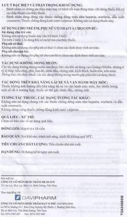 Thuốc Ginknex 80mg Davipharm hỗ trợ điều trị chứng giảm trí nhớ, kém tập trung tư tưởng (6 vỉ x 10 viên)