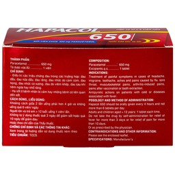 Thuốc Hapacol 650 DHG giảm đau, hạ sốt (10 vỉ x 5 viên)