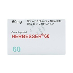 Thuốc Herbesser 60mg điều trị cao huyết áp vô căn, đau thắt ngực (10 vỉ x 10 viên)