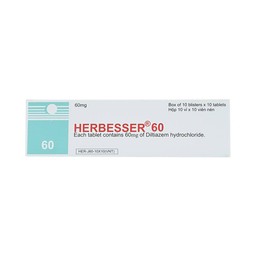Thuốc Herbesser 60mg điều trị cao huyết áp vô căn, đau thắt ngực (10 vỉ x 10 viên)