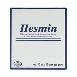 Thuốc Hesmin 500mg Glomed điều trị các triệu chứng và dấu hiệu của suy tĩnh mạch và bệnh trĩ (10 vỉ x 10 viên)