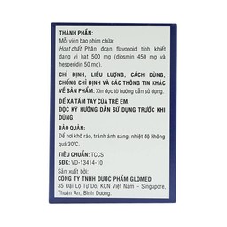 Thuốc Hesmin 500mg Glomed điều trị các triệu chứng và dấu hiệu của suy tĩnh mạch và bệnh trĩ (10 vỉ x 10 viên)