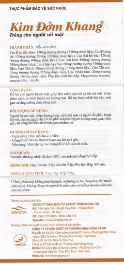 Viên uống Kim Đởm Khang Hồng Bàng hỗ trợ cho người bị sỏi mật (3 vỉ x 10 viên)