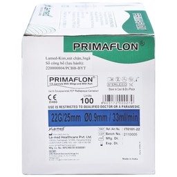 Kim luồn 22G/25mm Primaflon Lamed dễ dàng tiêm xuyên qua da và thành mạch (100 cái)