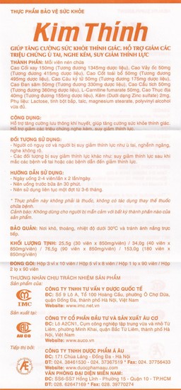 Viên uống Kim Thính Á Âu hỗ trợ tăng cường sức khỏe thính giác (3 vỉ x 10 viên)