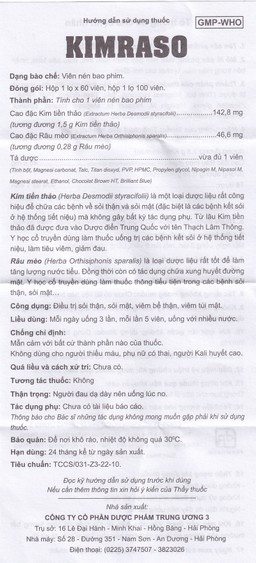 Viên nén Kimraso Forifarm điều trị sỏi thận, sỏi mật, viêm bể thận, viêm túi mật (60 viên)