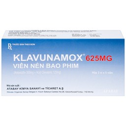 Thuốc Klavunamox 625mg Atabay điều trị nhiễm khuẩn đường hô hấp, da và mô mềm (3 vỉ x 5 viên)