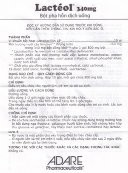 Bột pha hỗn dịch uống Lactéol 340mg điều trị tiêu chảy (10 gói) 
