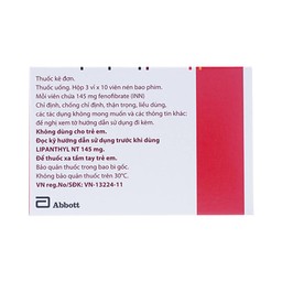 Thuốc Lipanthyl NT 145mg Abbott hỗ trợ giảm cholesterol máu và tiến triển bệnh võng mạc đái tháo đường (3 vỉ x 10 viên)
