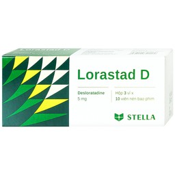 Viên nén Lorastad D 5mg Stella giảm viêm mũi dị ứng, mày đay (3 vỉ x 10 viên)