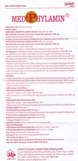 Viên nang cứng MediPhylamin 500mg Mediplantex hỗ trợ tăng sức đề kháng, giảm cơn đau ung thư (10 vỉ x 10 viên)