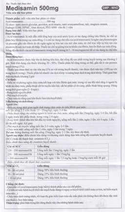 Thuốc Medisamin 500mg Mediplantex điều trị chảy máu ở bệnh ưa chảy máu, rong kinh (10 vỉ x 10 viên) 