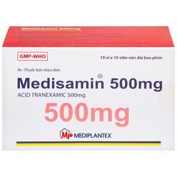Thuốc Medisamin 500mg Mediplantex điều trị chảy máu ở bệnh ưa chảy máu, rong kinh (10 vỉ x 10 viên) 