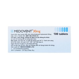 Viên nén Medovent 30mg Medochemie điều trị bệnh phế quản phổi cấp, mạn tính (10 vỉ x 10 viên)