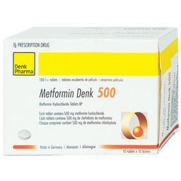 Viên nén Metformin Denk 500 điều trị đái tháo đường típ 2 (10 vỉ x 10 viên)