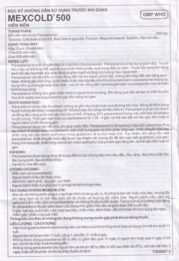 Viên nén Mexcold 500 Imexpharm điều trị đau đầu, đau răng, đau nhức bắp thịt (10 vỉ x 10 viên)