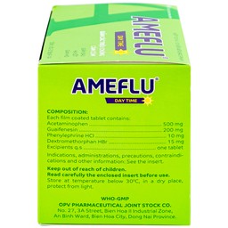 Thuốc Ameflu Day Time OPV giảm các triệu chứng cảm lạnh và cảm cúm (10 vỉ x 10 viên)