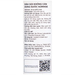 Dầu gội không dùng nước NoRinse Shampoo làm sạch tóc nhẹ nhàng (473.1ml)