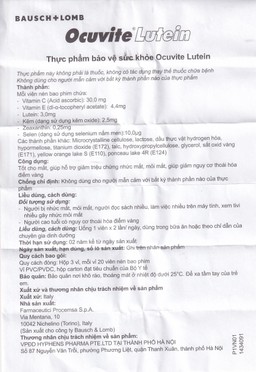 Viên nén Ocuvite Lutein Bausch & Lomb hỗ trợ tăng cường thị lực (3 vỉ x 20 viên)