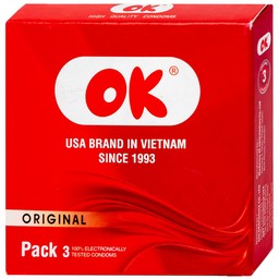 Bao cao su OK Original không mùi, kích thước phù hợp giúp phòng tránh thai (3 cái)