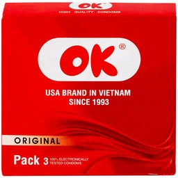 Bao cao su OK Original không mùi, kích thước phù hợp giúp phòng tránh thai (3 cái)