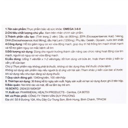 Viên uống Omega 3-6-9 Pharmekal hỗ trợ giảm nguy cơ xơ vữa động mạch (100 viên)