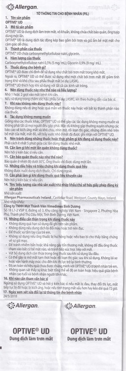 Thuốc nhỏ mắt Optive UD Allergan làm trơn mắt, giảm triệu chứng khô mắt (30 ống x 0.4ml)