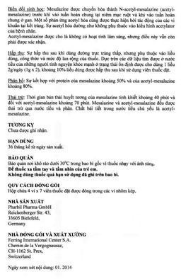 Viên đặt trực tràng Pentasa 1g Ferring điều trị viêm loét dạ dày, trực tràng (4 vỉ x 7 viên)