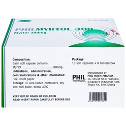 Thuốc Philmyrtol 300 Phil Inter Pharma loãng đờm, giảm viêm phế quản, viêm xoang mũi (6 vỉ x 10 viên)