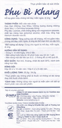 Viên uống Phụ Bì Khang NPJ tăng cường sức đề kháng, giảm triệu chứng mề đay, mẩn ngứa (3 vỉ x 10 viên)