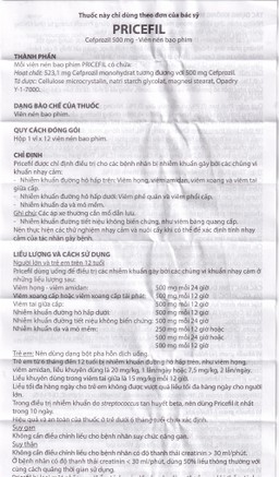Thuốc Pricefil 500mg Vianex điều trị nhiễm khuẩn đường hô hấp (1 vỉ x 12 viên)