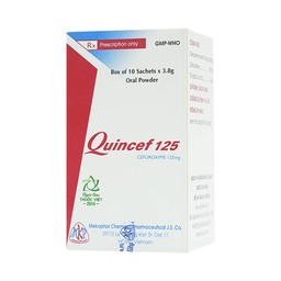 Thuốc bột uống Quincef 125 Mekophar điều trị nhiễm khuẩn đường hô hấp trên (10 gói x 3.8g)
