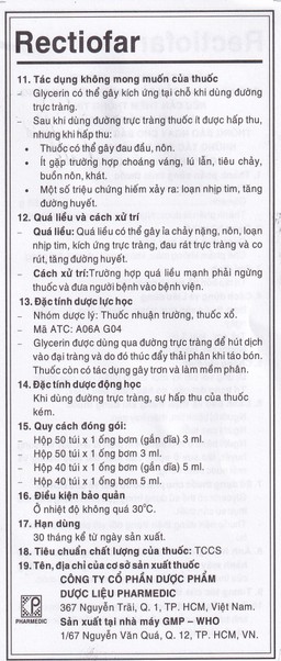 Dung dịch Rectiofar Pharmedic điều trị táo bón (40 túi x 1 ống bơm 5ml)
