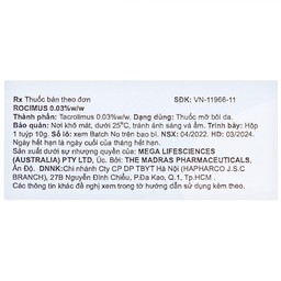 Thuốc mỡ bôi da Rocimus 0.03% MEGA We care điều trị viêm da cơ địa (10g)