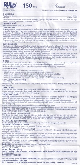 Thuốc Rulid 150mg Aventis điều trị các loại nhiễm khuẩn, bệnh bạch hầu, ho gà (1 vỉ x 10 viên)